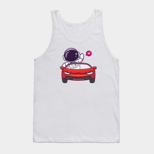 Cute Astronaut Driving Car And Waving Hand Cartoon Tank Top